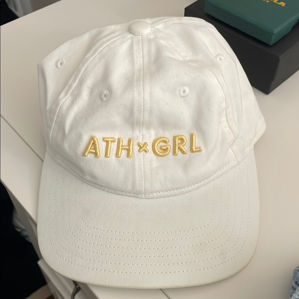 Athleta White Cap with Gold Embroidery